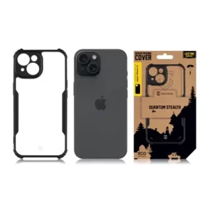 Husă Tactical Quantum Stealth pentru iPhone 15 - Transparent/Negru (Clear/Black)