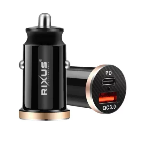 Incarcator Auto Rapid Rixus 20W  1 x USB-A si 1 x USB-C Negru